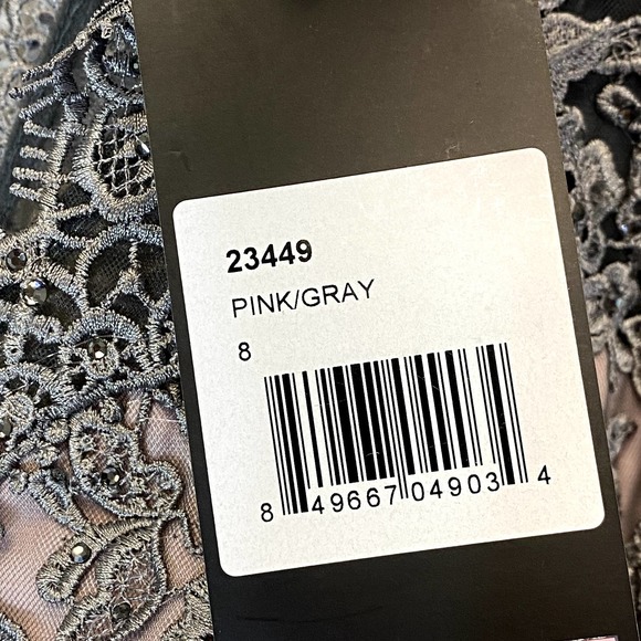 COPY - LA FEMME NWT Women's Pink/Grey Jewel Embellished Floral Lace Mesh A-Line… - Picture 13 of 13
